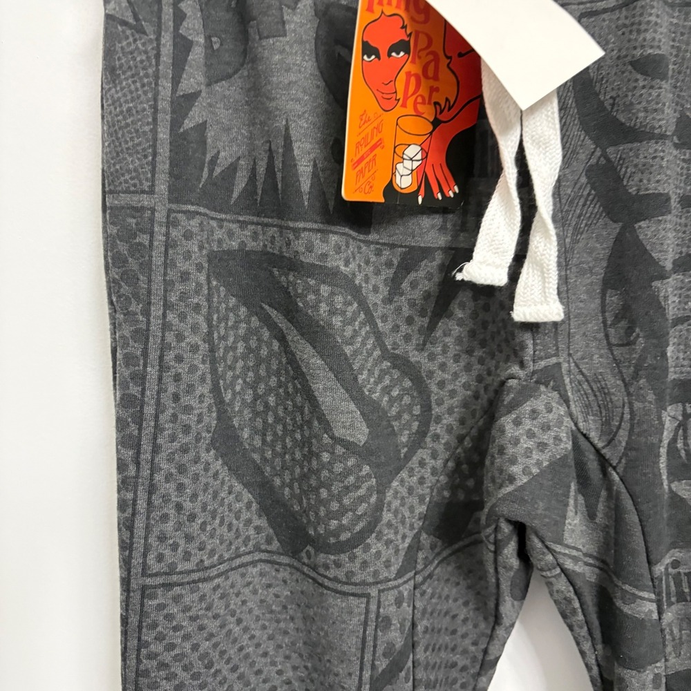 Rolling Paper Co Mens Comic Book Print Joggers Black Gray FP182 Small NWT - Picture 3 of 12